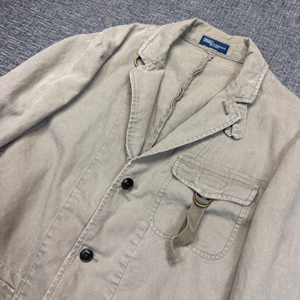Vtg Polo Ralph Lauren Jacket Men M Beige Linen Blend Canvas Safari Field Coat